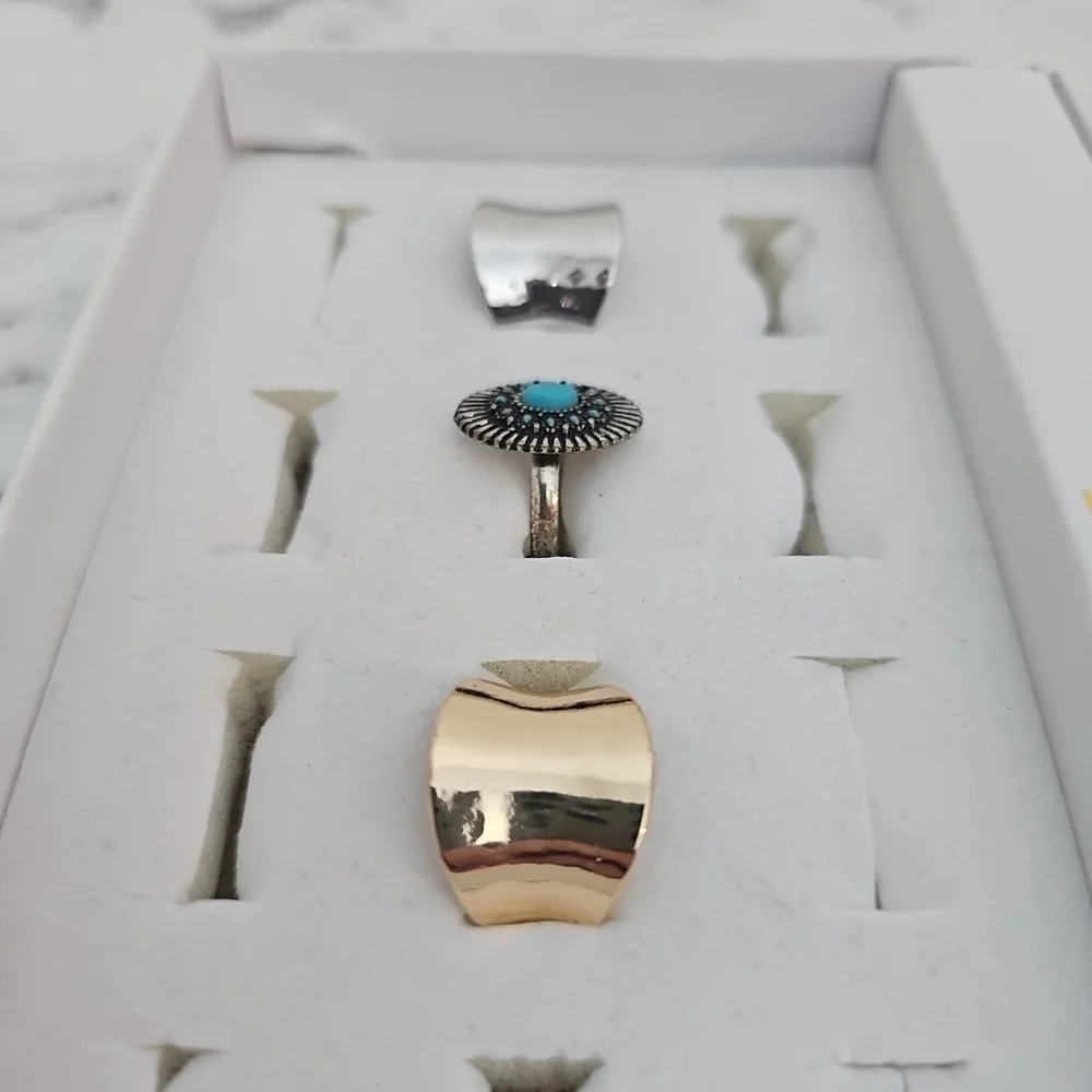 3 Pcs Adjustable Fashion Rings Gold Silver Blue Country Southern Girl